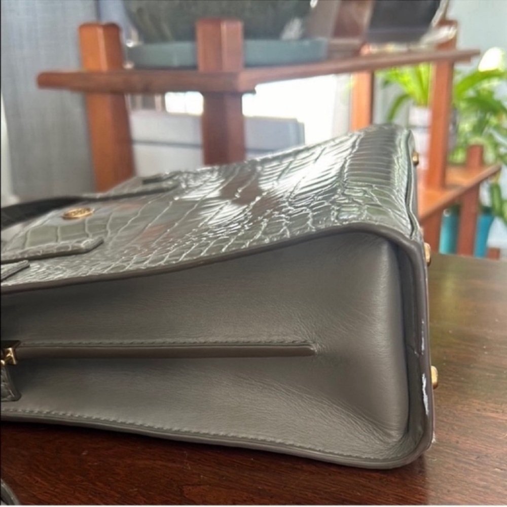 Tory Burch Gray Croc-Embossed Satchel - Picture 12 of 13